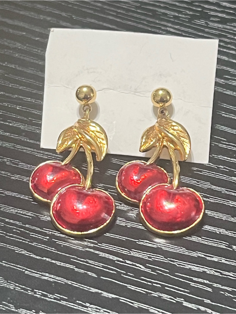 Gold-Tone Red Cherry Drop Earrings - Women Jewelry